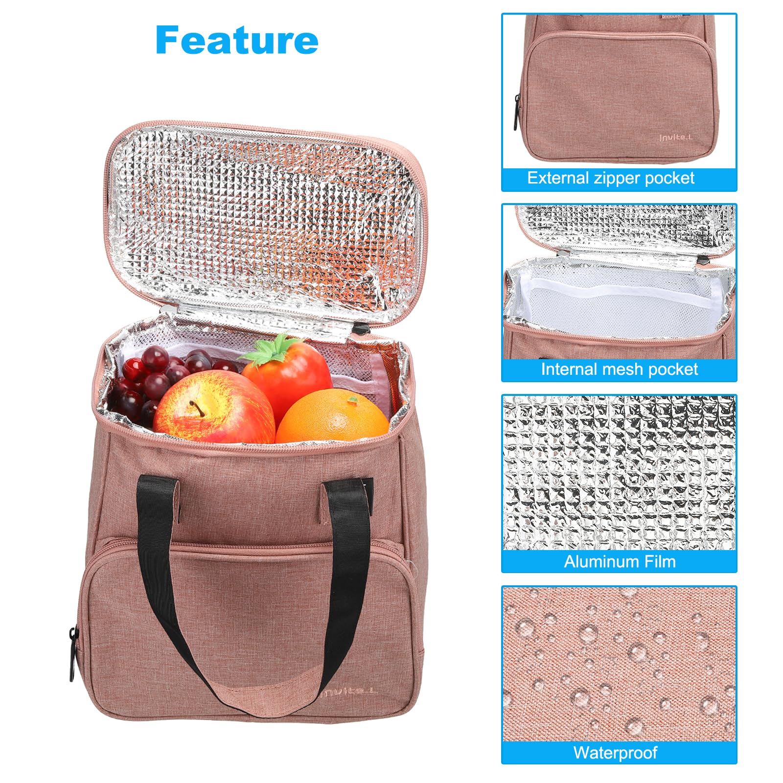 PATIKIL Lunch Box per Donne/Uomini, Borsa Pranzo Isolata Borsa tote a prova di perdite con Tasca Contenitore Pranzo Riutilizzabile per Lavoro Picnic Aperto stile 4, navy blu