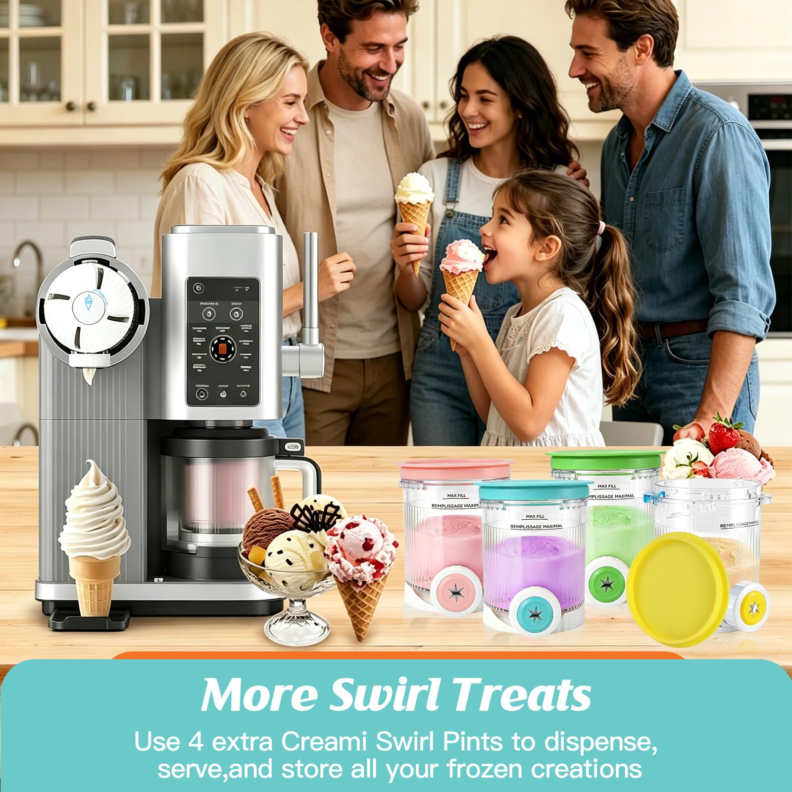 Ninja Creami Behälter für Ninja Creami Swirl, 4 Stück 408ML Behälter mit Farbigen Dichtdeckeln für Ninja Creami Scoop & Swirl Kompatibel mit NC700 NC701EU, BPA-Frei, Spülmaschinenfest