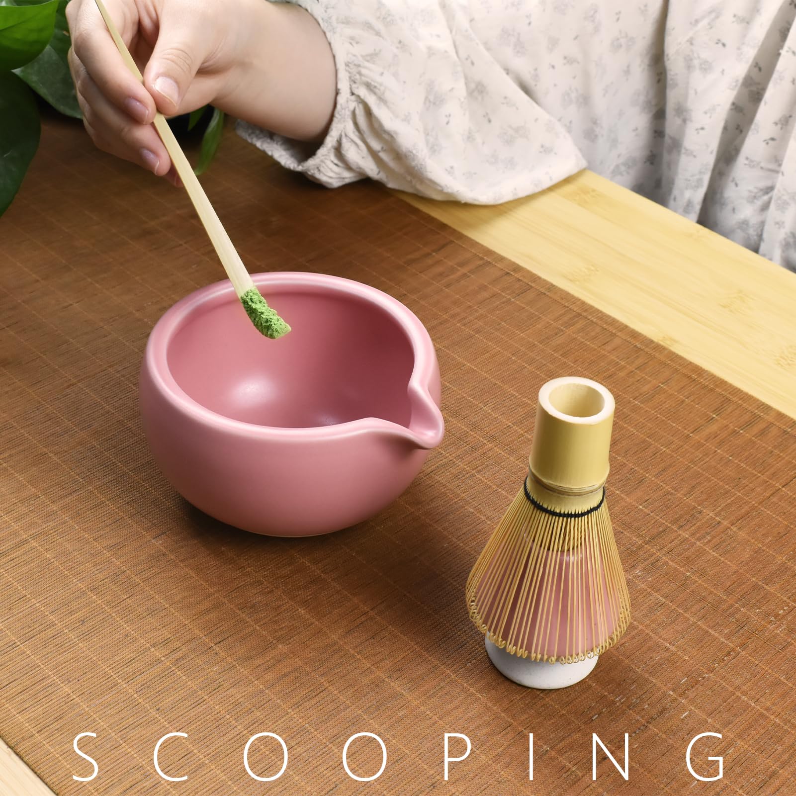 Artcome Kit completo per cerimonia del tè Matcha, ciotola, frusta, supporto per frusta, paletta da tè, per Usucha, Koicha, Matcha Latte (rosa)