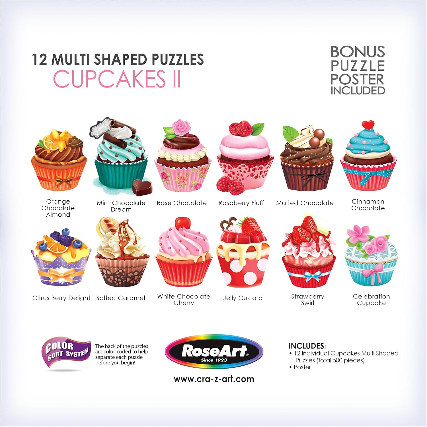 RoseArt - 12 Mini-Shaped - Cupcakes II - 500 Piece Jigsaw Puzzles for Kids and Adults