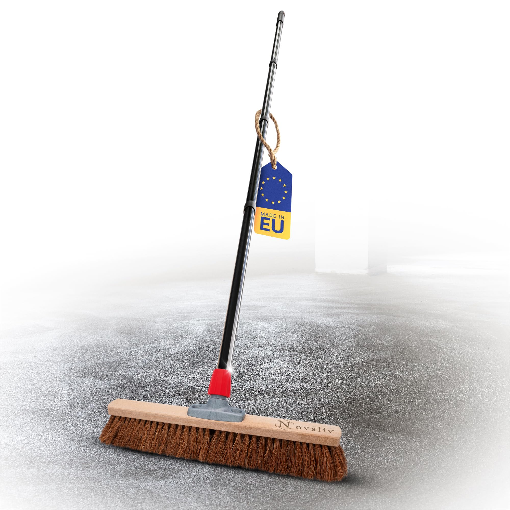 Novaliv Kokosbesen 50 cm mit Stiel Kokosborsten Besen Naturborsten mit stiel Ideal als Werkstattbesen Hallenbesen Industriebesen Hausbesen Kehrbesen Malerbesen Haarbesen Terassenbesen Besen weich