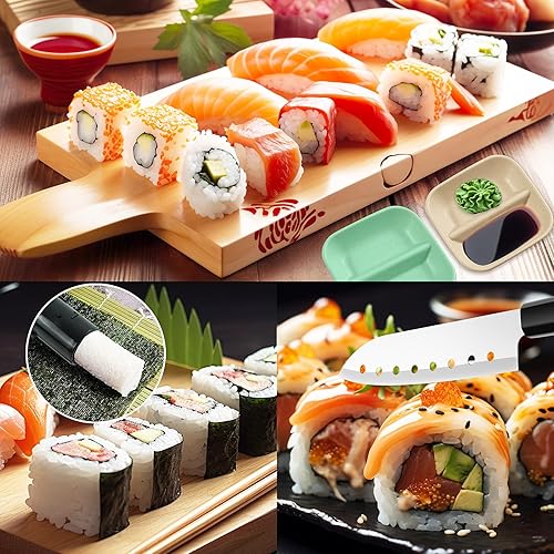 Miniatura 8 de Kit de fabricación de sushi, kit de 27 piezas para hacer sushi para principiantes, kit de rodillo de sushi, kit de sushi con alfombrilla de sushi,