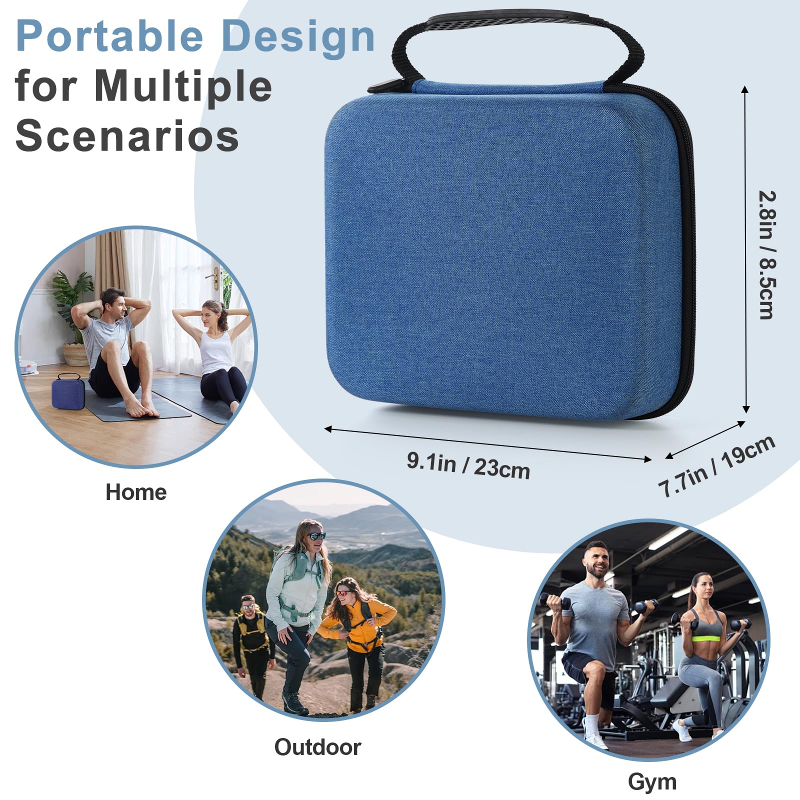 Funda rígida para pistola de masaje compatible con pistola de masaje de percusión de mano TheraGun, bolsa de transporte portátil con bolsillo de malla para cables y otros accesorios, azul (solo funda)