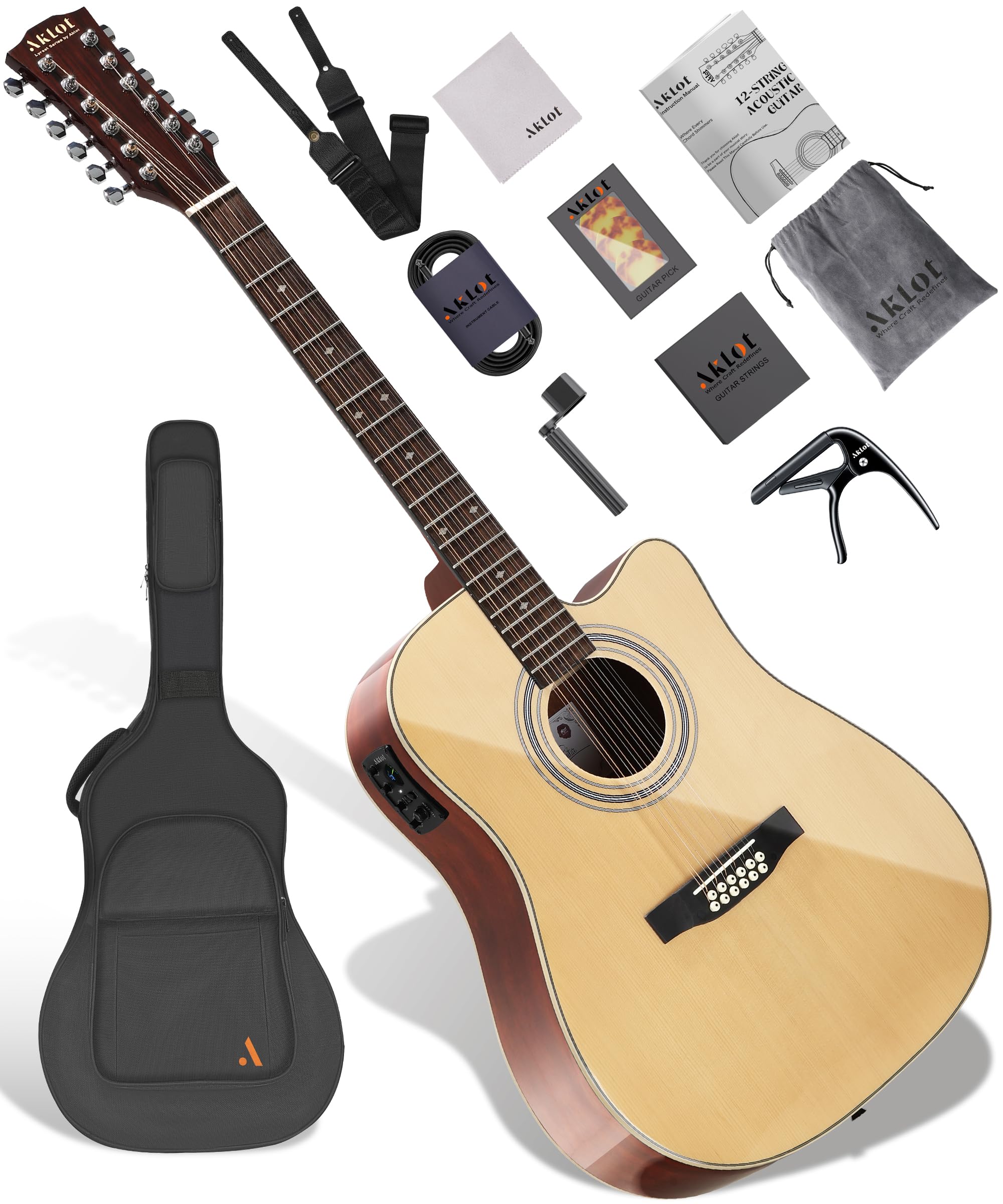 Amazon | AKLOT 12弦アコースティックエレキギター:マホガニーバックと