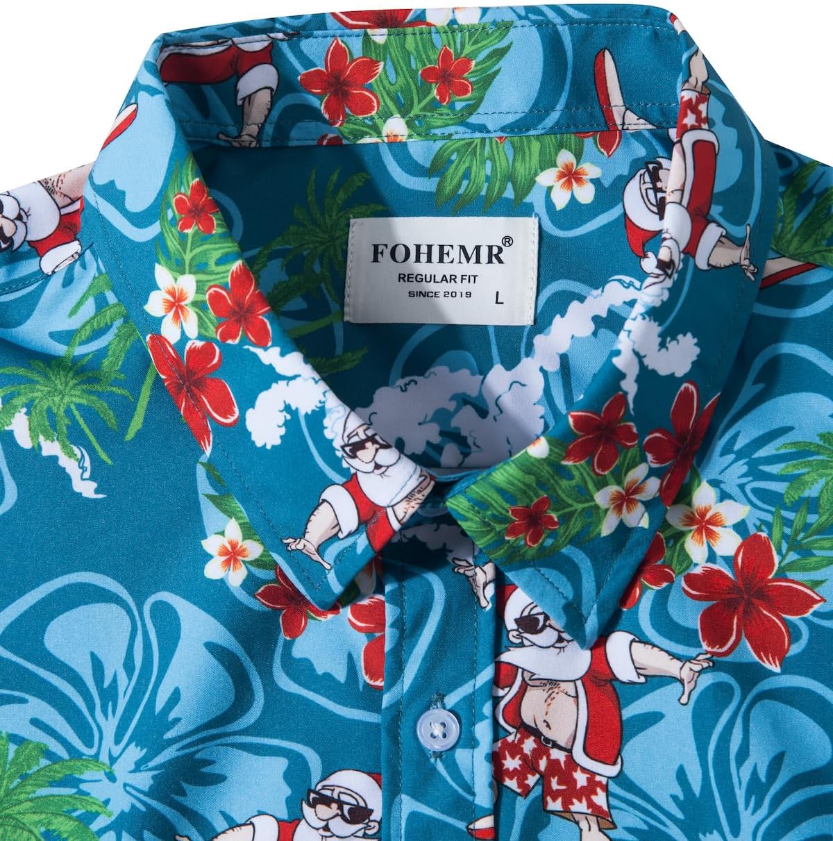 Men Ugly Christmas Button Down Shirt Funny Santa Claus Holiday Hawaiian Short Sleeve Dress Shirt - Image 3