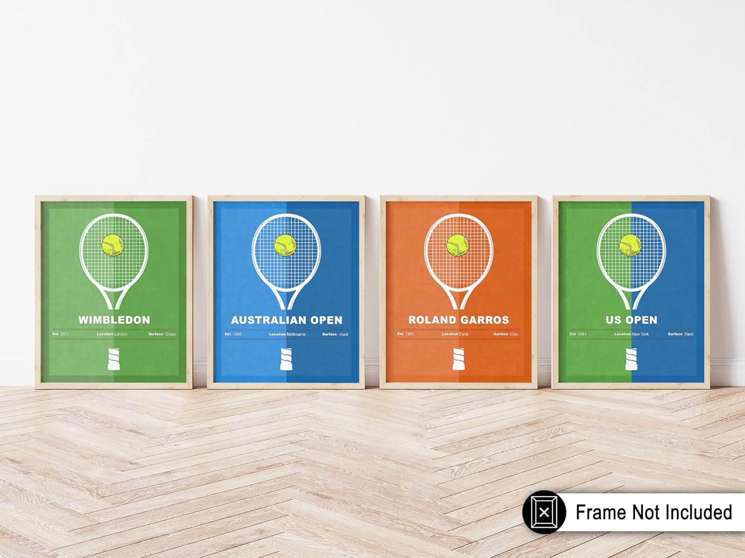 Poster Master 4-Piece Sports Poster - Tennis Print - Tennis Racket Art - Sport Tournament Illustration - US Open Design - Australian Open Graphic - Gym or Office Wall Decor - 8x10 UNFRAMED Wall Decor