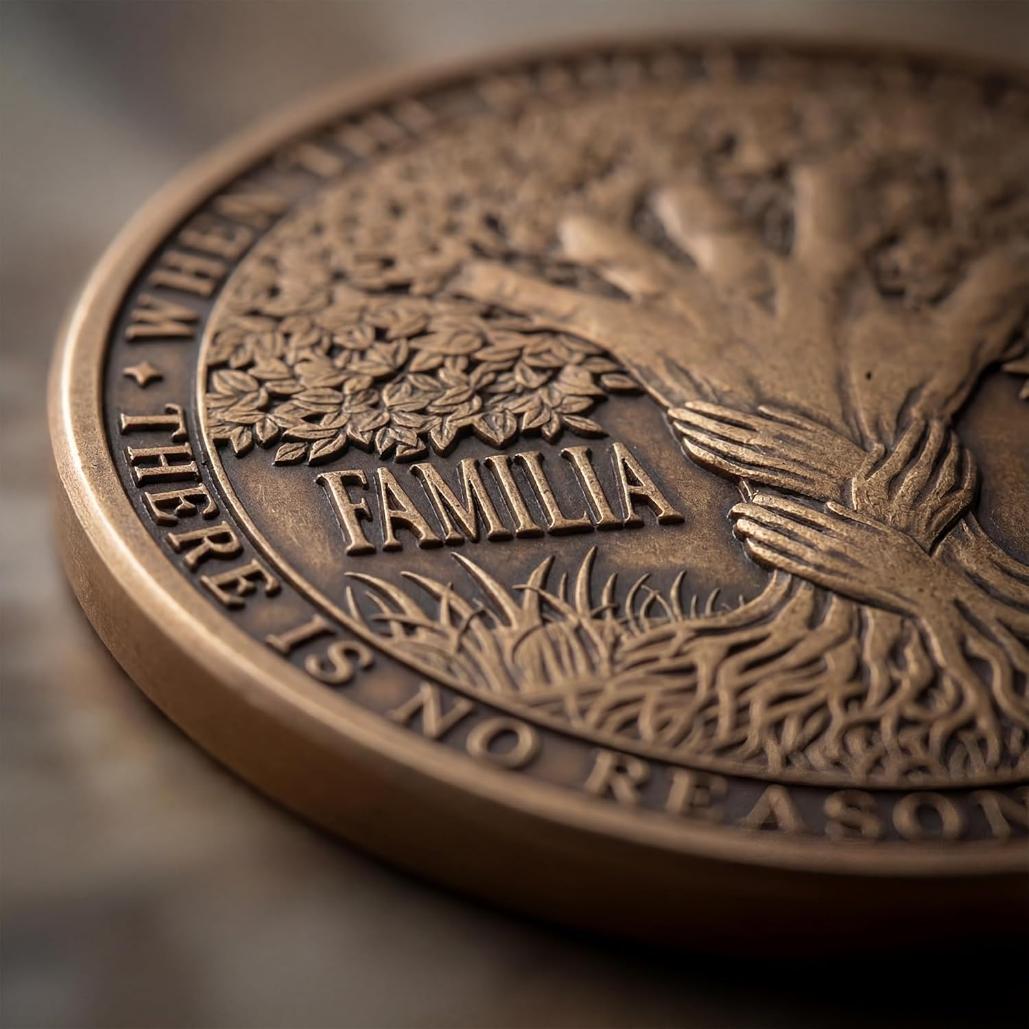 Family Coin – Latin Quote “Familia Ante Omnia” – Tree of Life Challenge Coin – Family Strength, Roots & Unity – EDC Brass Pocket Token – Inspirational Gift – Antique Bronze Finish