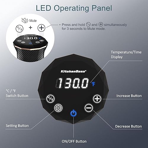 Vista 11 de KitchenBoss Wifi Sous Vide Machine: Circulador de inmersión ultrasilencioso Sous Vide Control de aplicación, IPX7 impermeable acero inoxidable 1100W