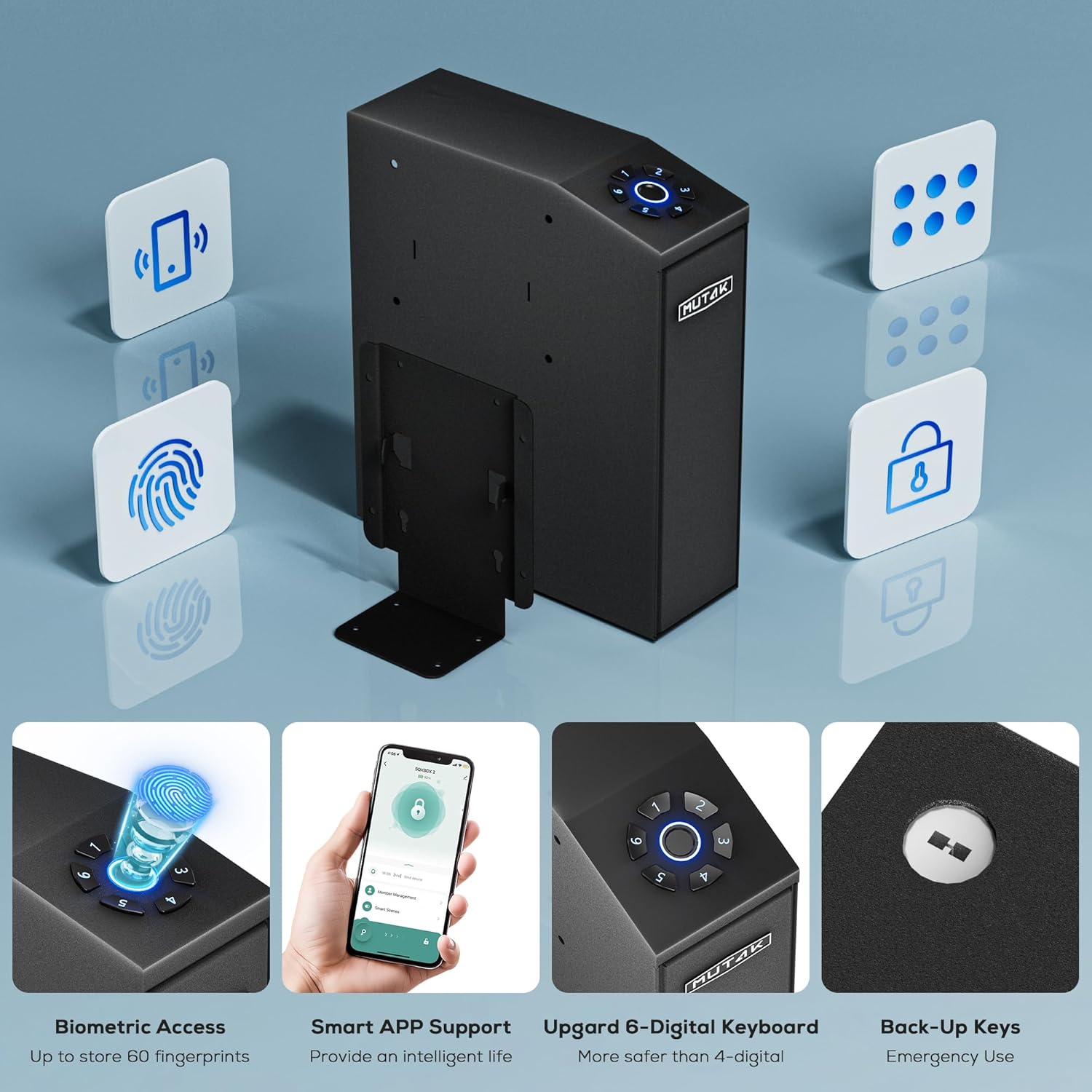 Gun Safe for Handgun, Slider Biometric Pistol Safe, 4 Ways Quick Access with APP/Fingerprint/PIN Code/KEY, Single GunSafe for Nightstand Bedside Home,Wall, Dresser