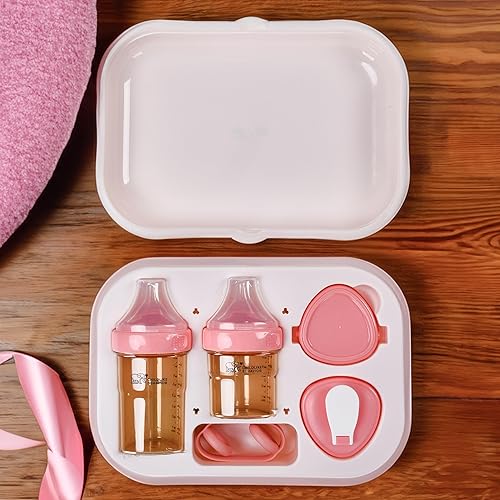Childlike Behavior Juego de caja de regalo de biberones anticólicos, incluye botellas de 5 y 8 onzas, asas desmontables, tapas de repuesto, diseño
