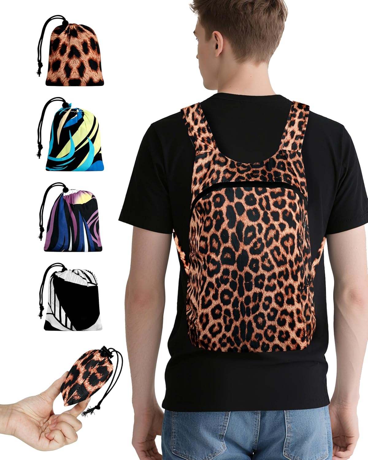 Kixhusa Pocket-Sized Hiking Daypack, Fashion patterns Lightweight 2.8oz, Water resistant Backpack for Women Men Camping (Tiger print)