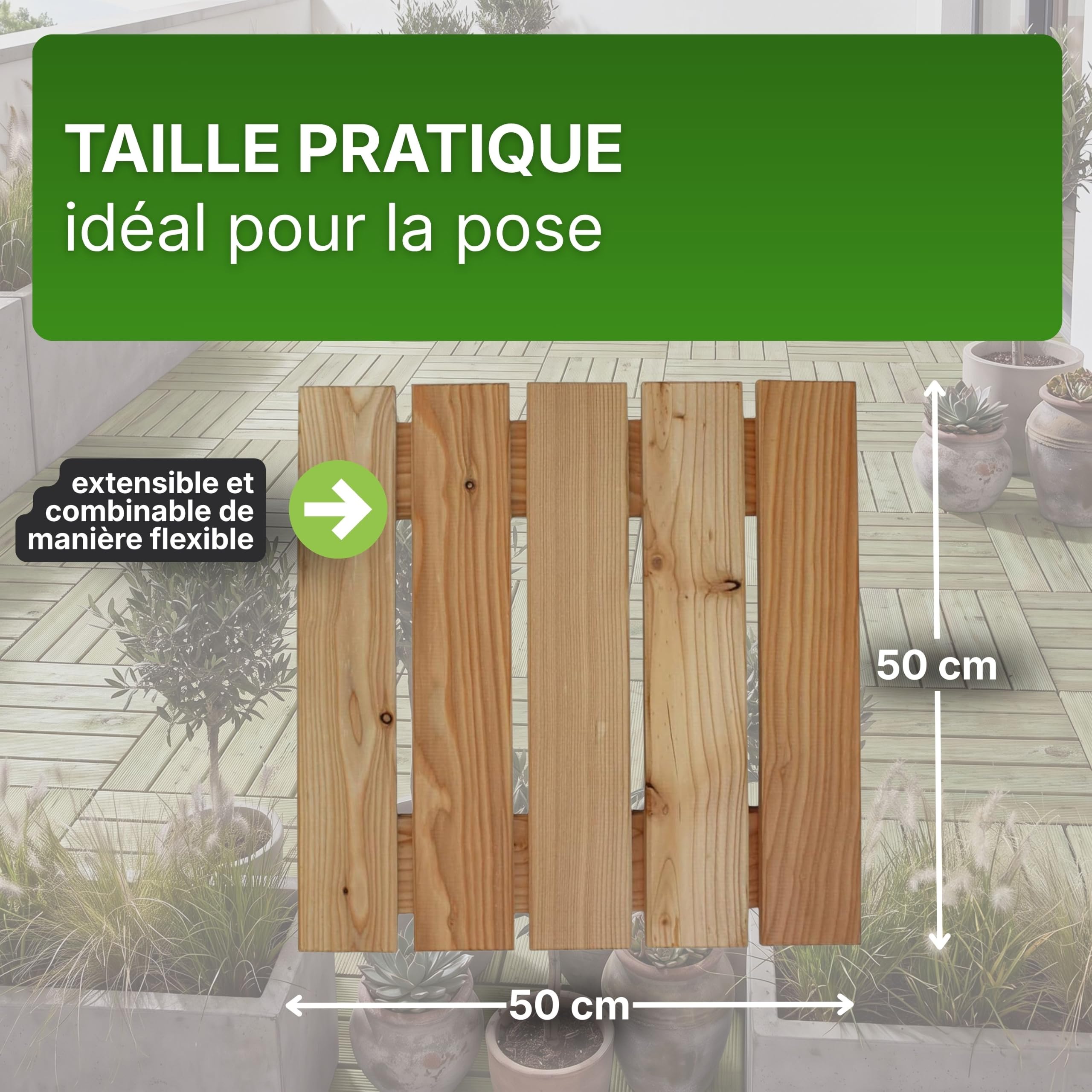 Gartenwelt Riegelsberger Carrelage de terrasse Premium Mélèze 50x50x4cm Carrelage en Bois,4 pièces