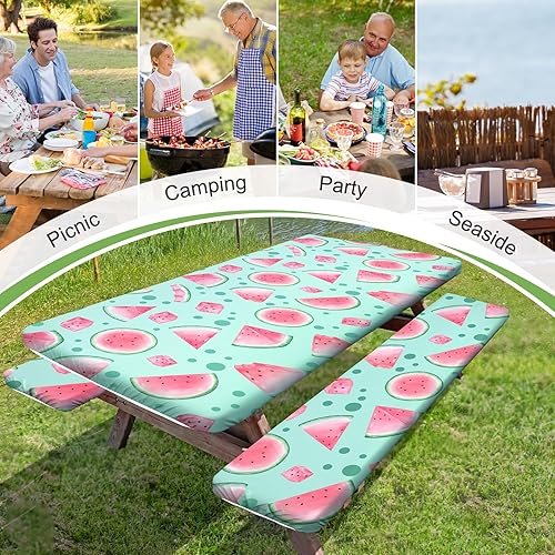 Miniatura 10 de MHJY Mantel de picnic con fundas de banco, 3 piezas, resistente al viento, impermeable, con bolsa con cordón, mantel de mesa de camping Essentials