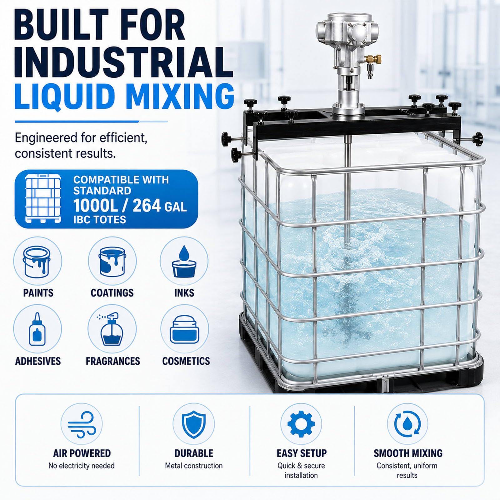 Miscelatore Di Vernice Pneumatico, IBC 1000 L e fusti Small5Cylinders