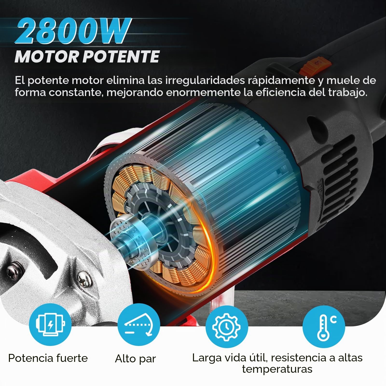 YUCHENGTECH Pulidora de Hormigon 2800W Tres Cabezas Lijadora de Pared con Ajuste de 6 Velocidades Lijadora de Hormigón para Amolar Hormigón Cemento Mármol y Granito