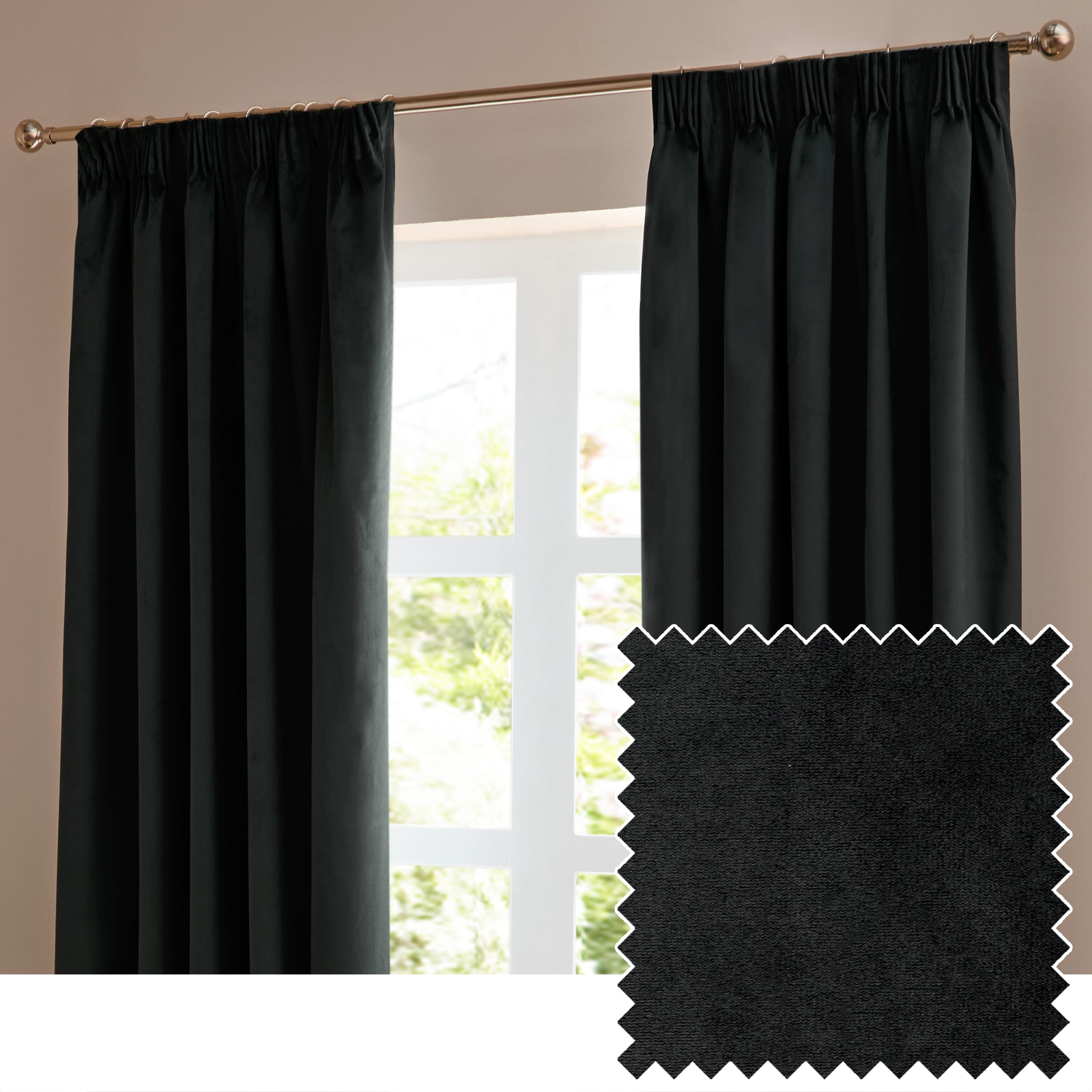 Furn  The Ultimate Velvet Out Eyelet Curtains Black - 117 x 137c