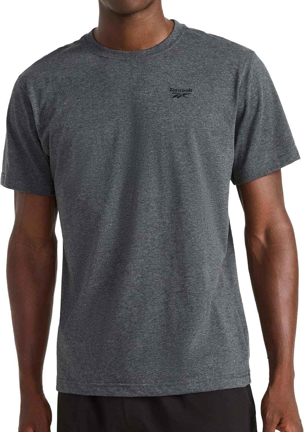 Reebok Mens Small Logo Crewneck T-Shirt, Standard Fit, Lightweight Cotton-Poly Jersey Fabric