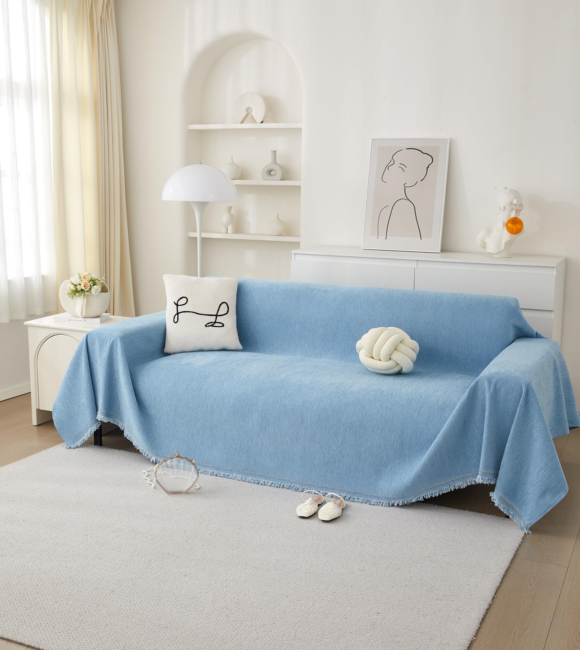 Meicynhoger Funda de Sofá Cama Impermeable 3 Plazas,260x180 cm, Fundas de Clic Clac de Chenilla Anti-desgarros para Perros y Gatos (Azul, Large)
