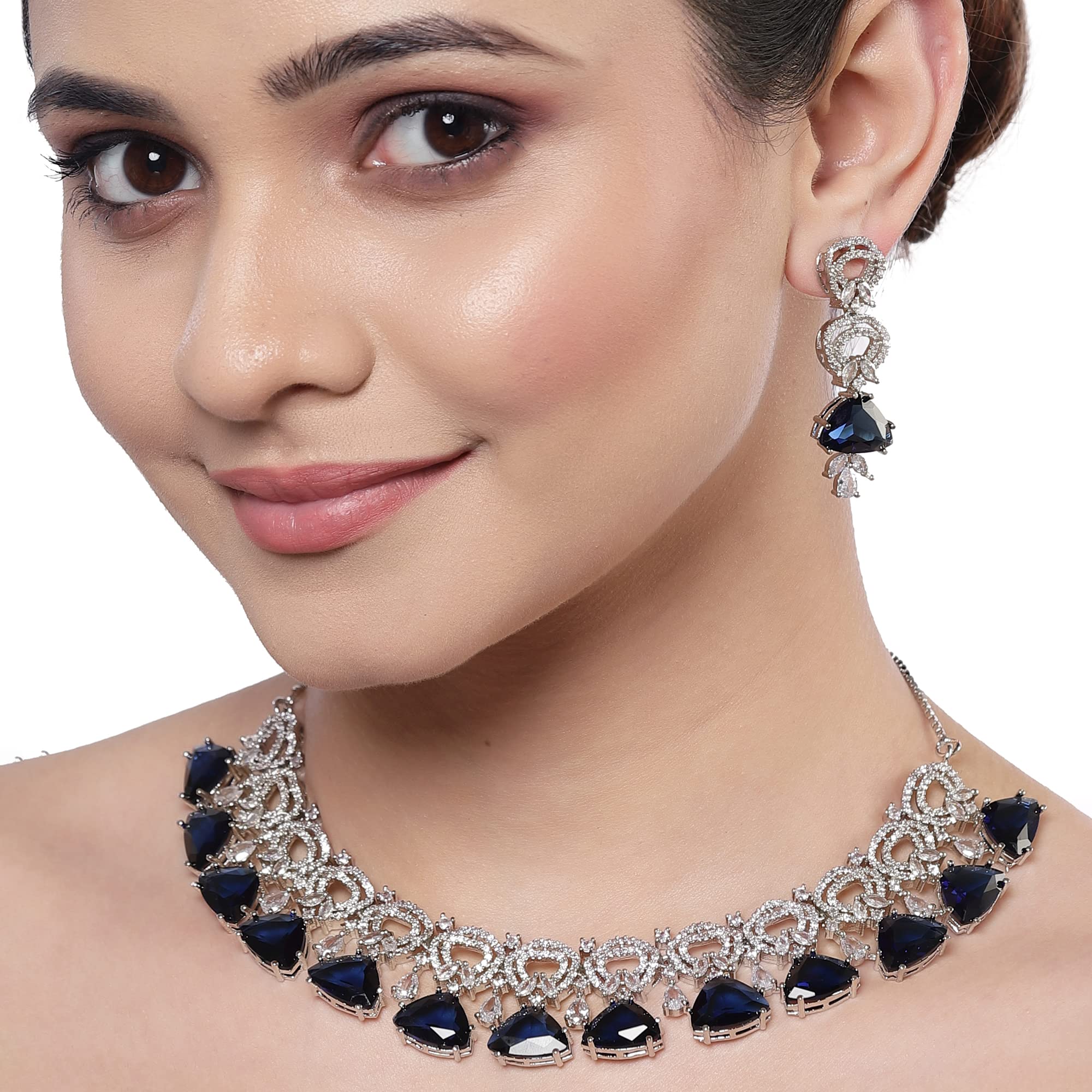 Rhodium-Plated Choker Necklace & Earrings Set