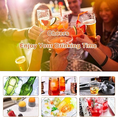 Miniatura 6 de Moldes de bolas de hielo, bandeja redonda para cubitos de hielo de whisky bourbon grande para cócteles de whisky (paquete de 3), color negro