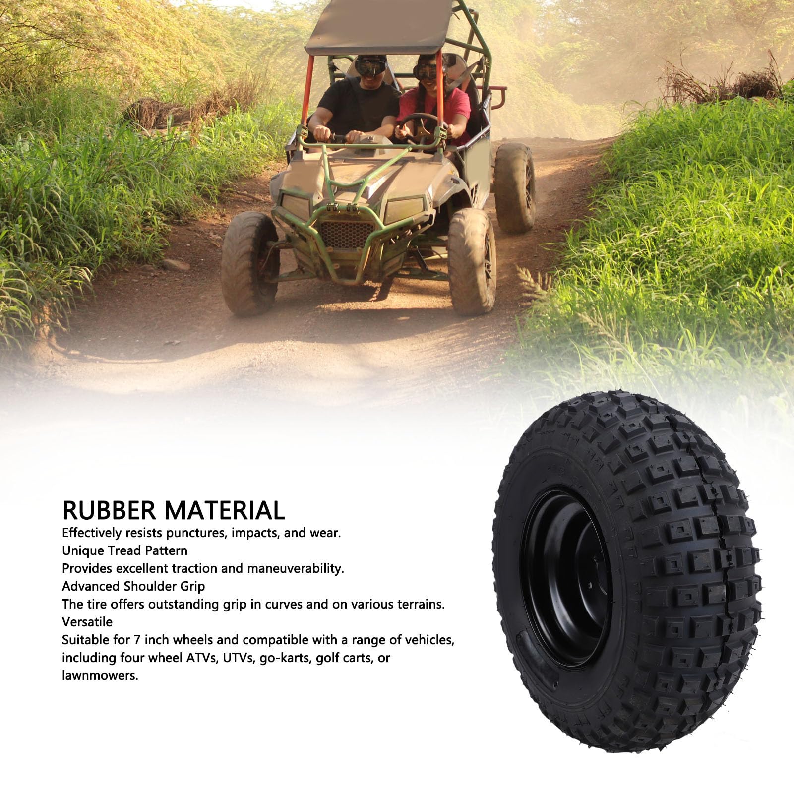 Luocute Neumático de Rueda ATV 16x8-7, Neumáticos Todo Terreno sin Cámara con Ruedas de 3 Lengüetas de 7 Pulgadas para Cortacésped UTV Quad Go Kart Cart, Antideslizante