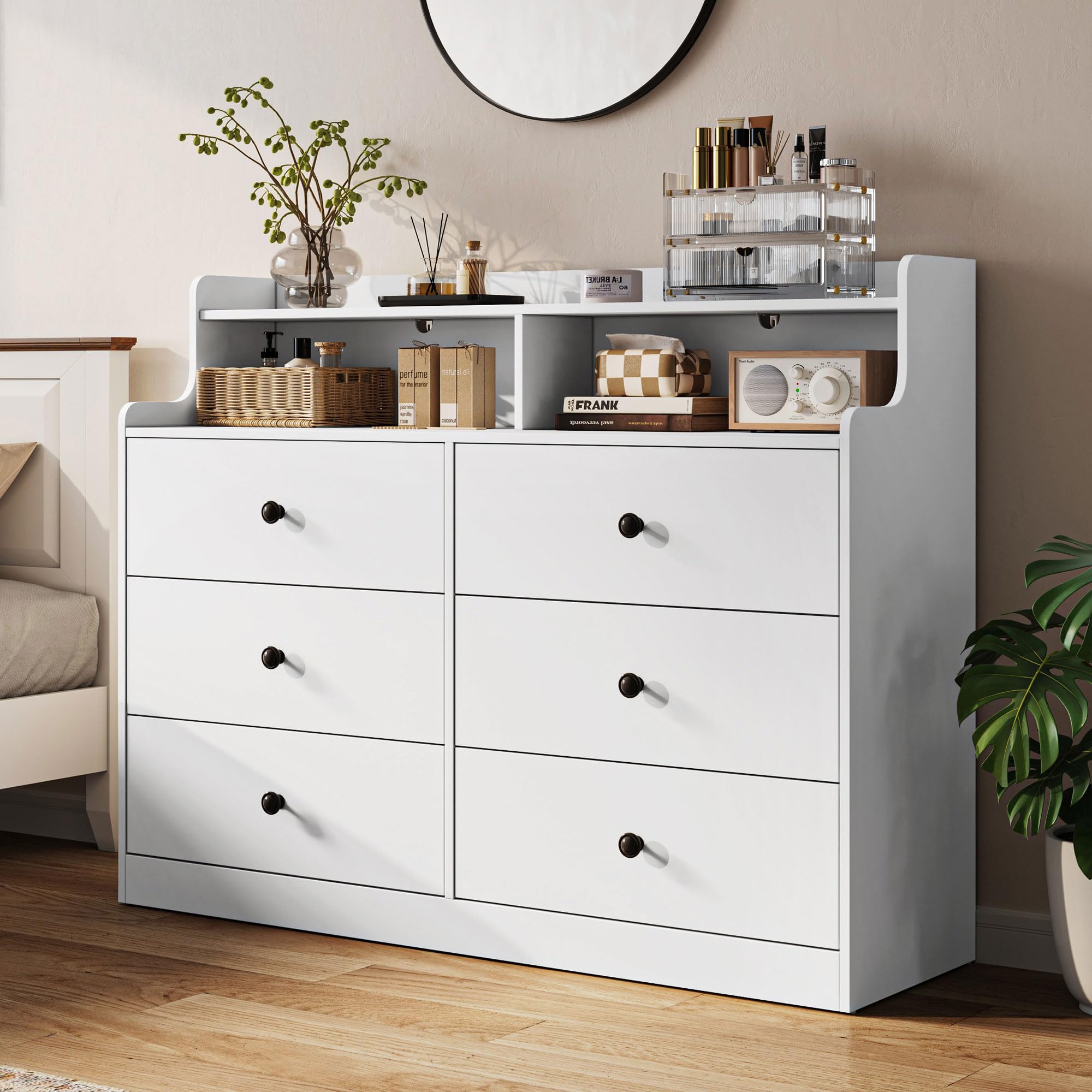 LINSY HOME 6 Drawer Chest of Drawers White - High Quality Wooden Drawer Cabinet, Laundry Chest for Bedroom, Modern Design, Dimensions： 133 × 102.8 × 39.8 cm