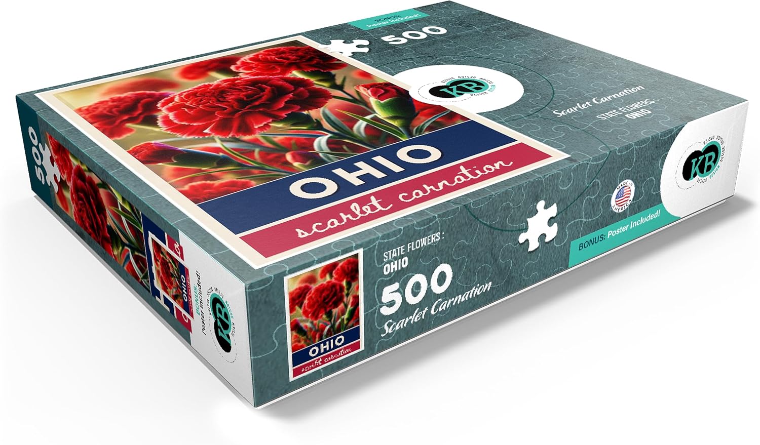 MyPuzzle State Flowers Series: Ohio, Scarlet Carnation - Premium 500 Piece Jigsaw Puzzle for Adults