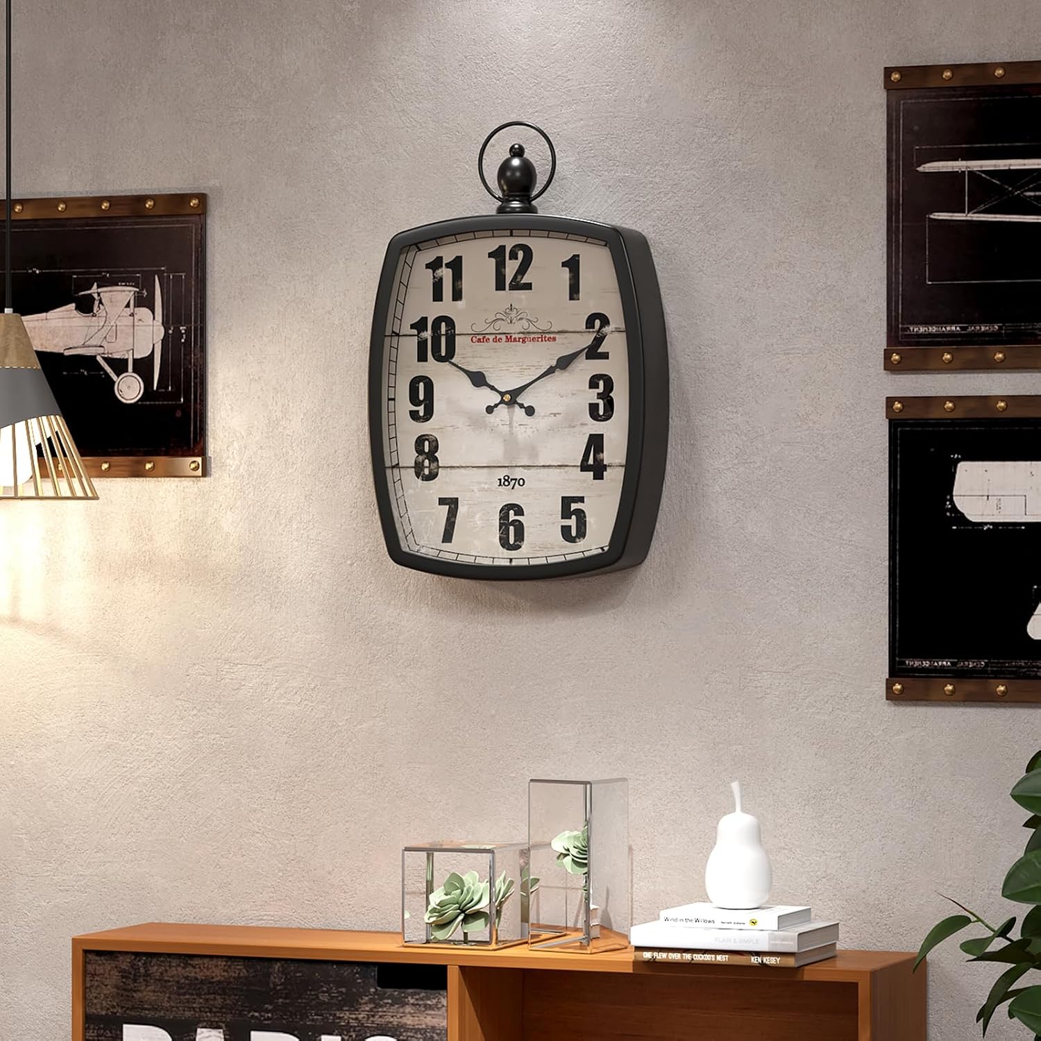 Menterry Large Retro Rectangle Wall Clock, Black Antique Vintage Style, Battery Operated Silent Decor Wall Clocks for Living Room,Farmhouse,Kitchen,Office (15.5" H x 10.2" W)