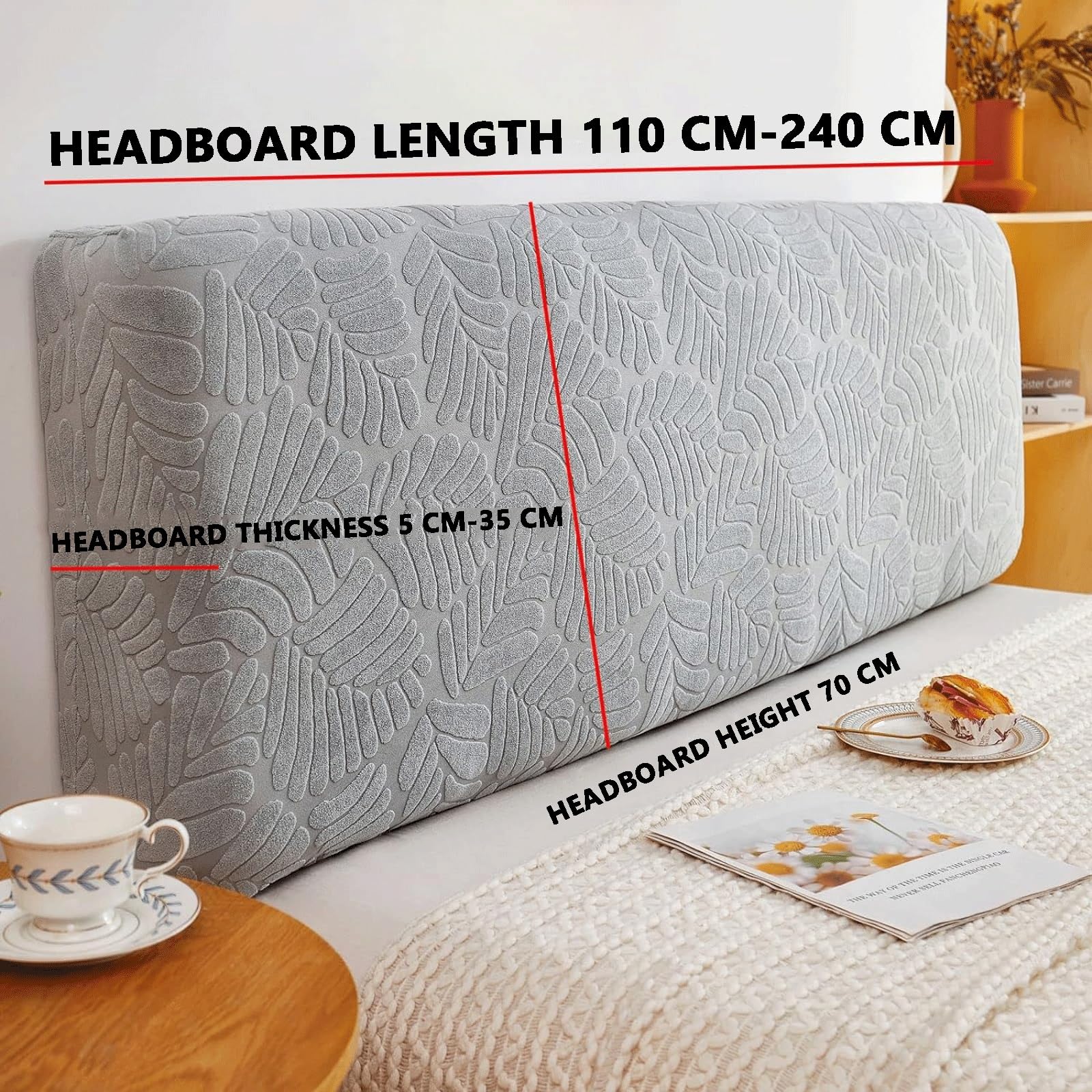 Kopfteil-Abdeckung Aus Elastischem Stoff - Staubschutz Für Boxspringbetten, Dunkelgrau, 180 Cm