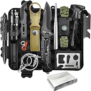 Survival Kit, Professionelles 13 in 1 Notfall Ausrüstung, Survival Ausrüstung für Outdoor Camping, Abenteuer, Wandern, Jagen, Angeln, Männer, Väter