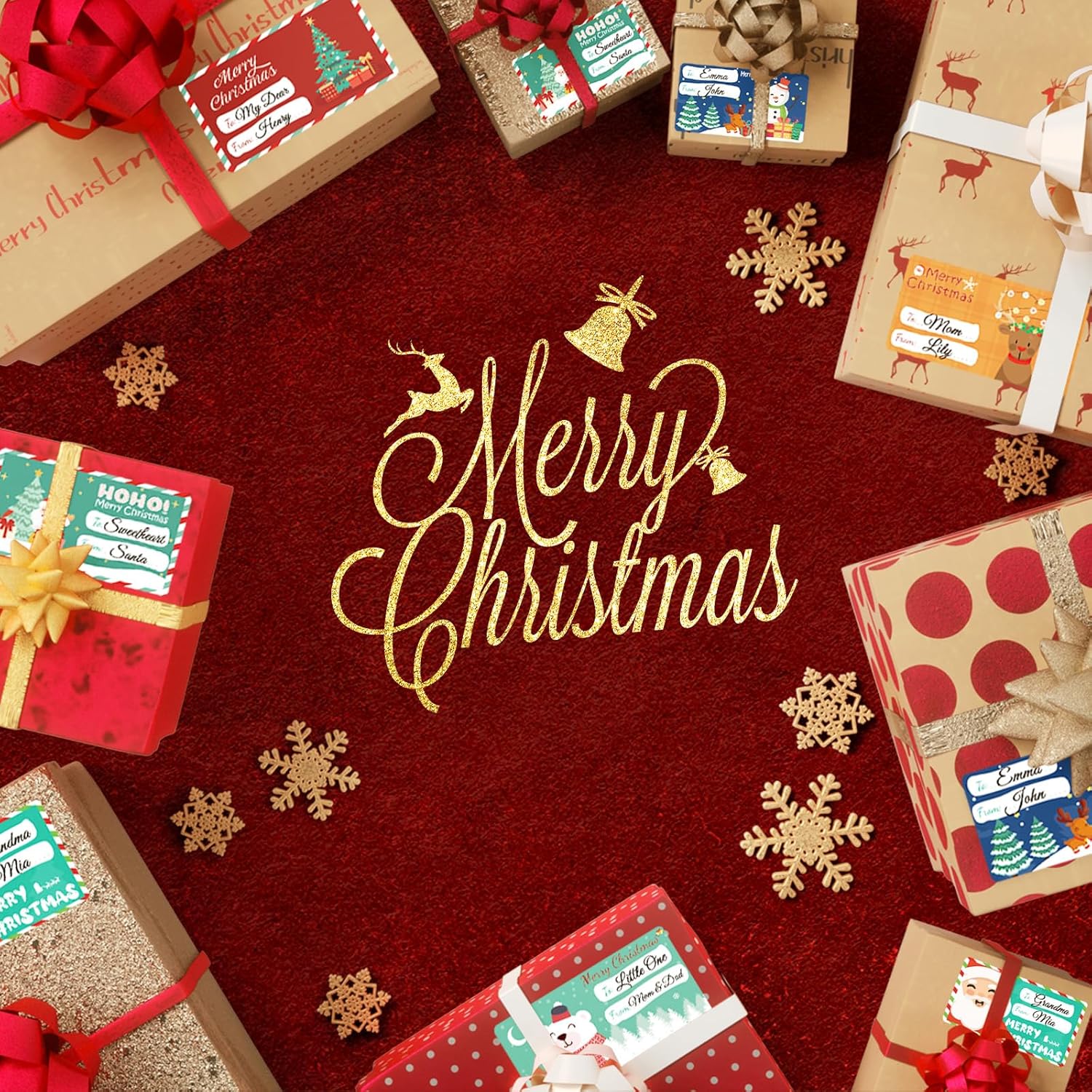 500 PCS Christmas Gift Tags Stickers – Self-Adhesive Holiday Name Labels for Christmas Presents, Wrapping Paper, Gift Bags & Seasonal Decorations (2.95 x 1.6 Inch) - Image 3