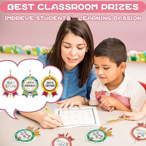 Miniatura 7 de Panelee Juego de 72 lápices de feliz cumpleaños y tarjetas de felicitación, certificados de cumpleaños para estudiantes, aulas, lápices impresos de