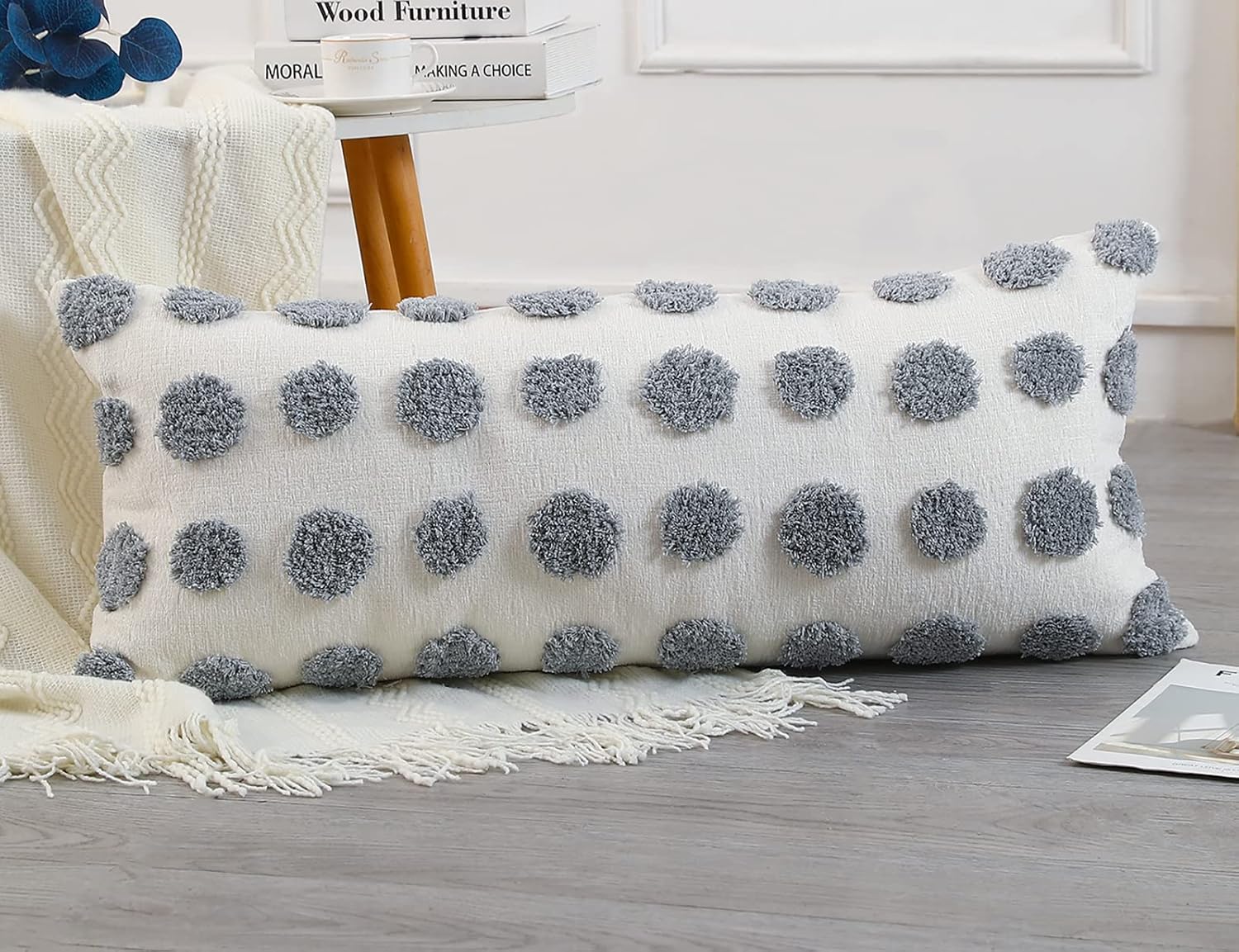 NUYECY Decorative Lumbar Throw Pillow Covers 16 x 36,Super Soft Chenille Long Pillow Covers Cushion Case for Farmhouse Sofa Couch Bed Livingroom,Modern Boho,Grey