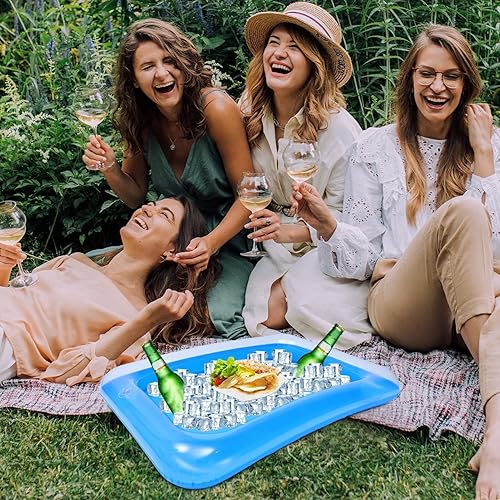 Miniatura 7 de DOITOOL 8 unidades de enfriadores inflables de barra de hielo para fiestas, bandejas de servir hielo de PVC, soporte para bebidas de alimentos,