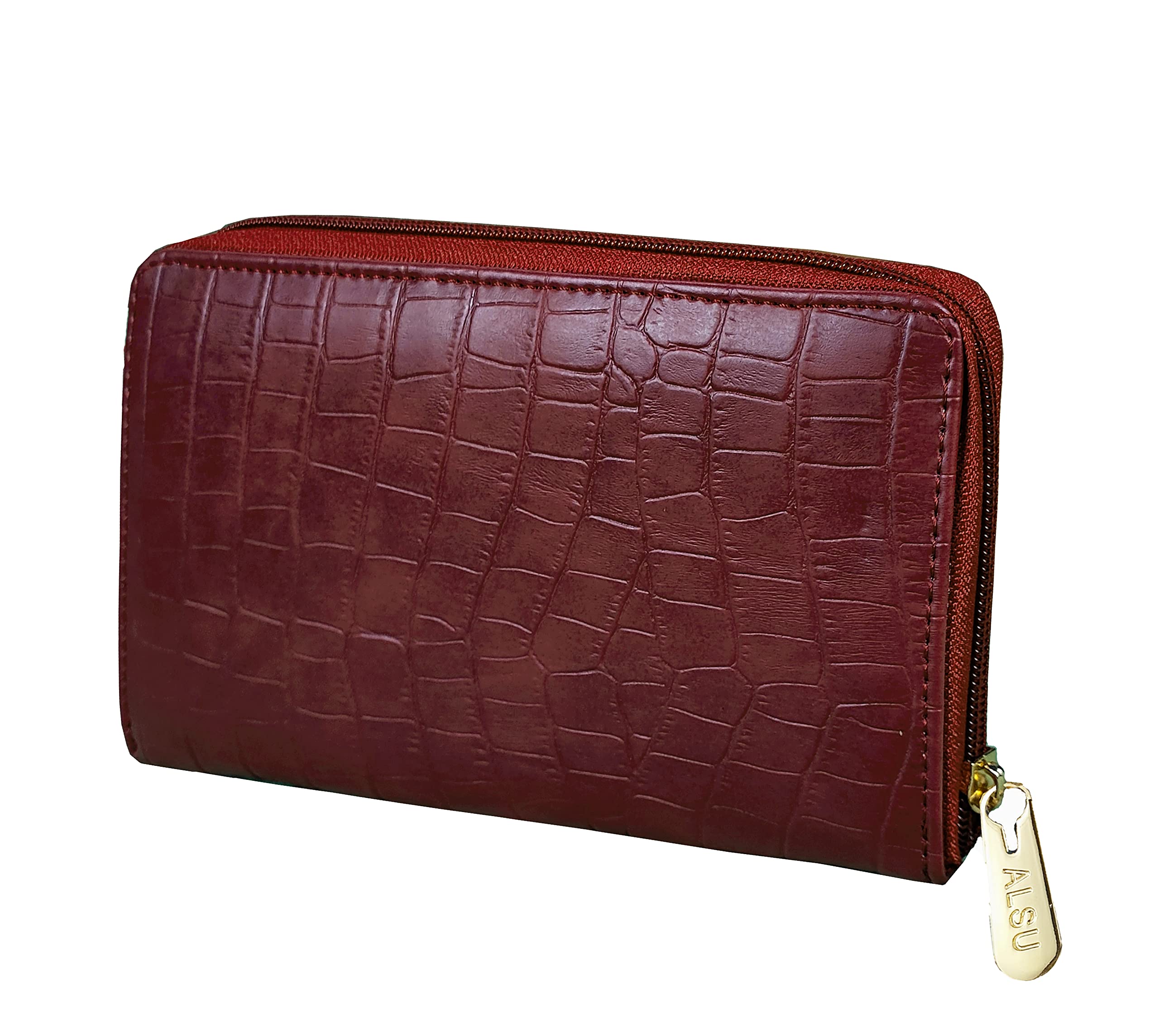 ALSUWomen's Maroon Hand Wallet Clutch | 8 card slots | phone pocket | coins pocket | croc design (jln-022mar)