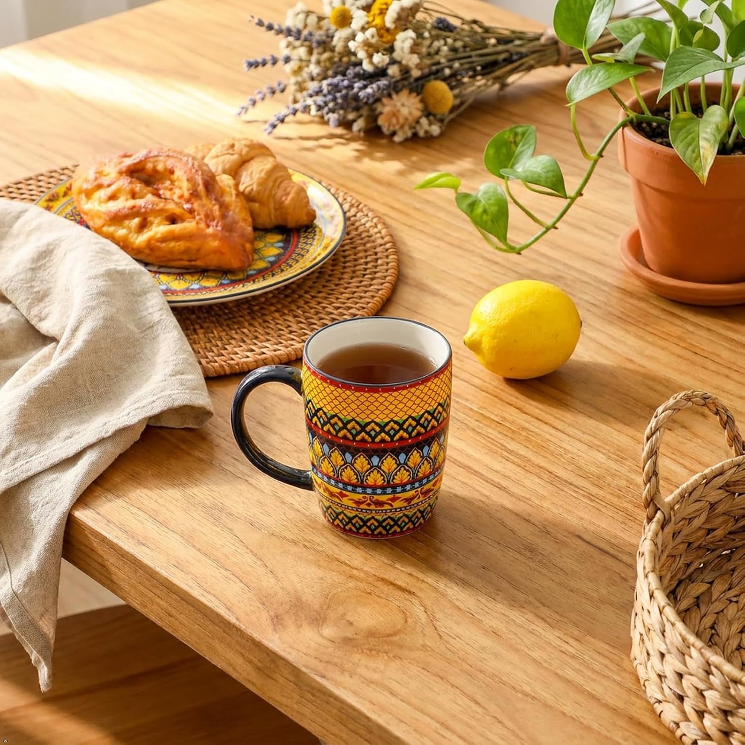 glowworm Ceramic Coffee Mugs Set of 6, 16 oz Mug with Handle, Bohemian image 4