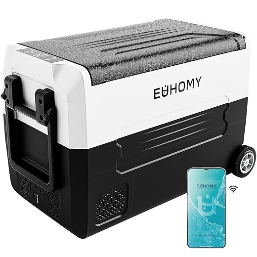 EUHOMY 12 Volt Refrigerators, -4℉~68℉, 48 Quart Portable Freezer Electric Cooler 12/24V DC & 120-240V AC, Removable Divider, Car Fridge For Car, RV, Camping, Travel, Fishing, Outdoor or Home.