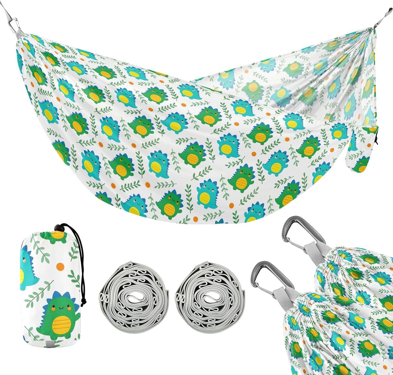 ALAZA Cute Dinosaurs Dino Cartoon Camping Hammocks Single or 2 Person 500 lbs Portable Parachute Travel Hammock w/Tree Straps for Hiking Backpacking Indoor Outdoor