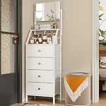 HIGDBFE 2-in-1 Dresser avec miroir, 4 Dressers Dressing Vanity avec étagères de rangement, petites commodes Tissu Coffret de tiroirs pour chambre à coucher, armoire de rangement verticale pour petit Space, Hallway, blanc, 15.3"W