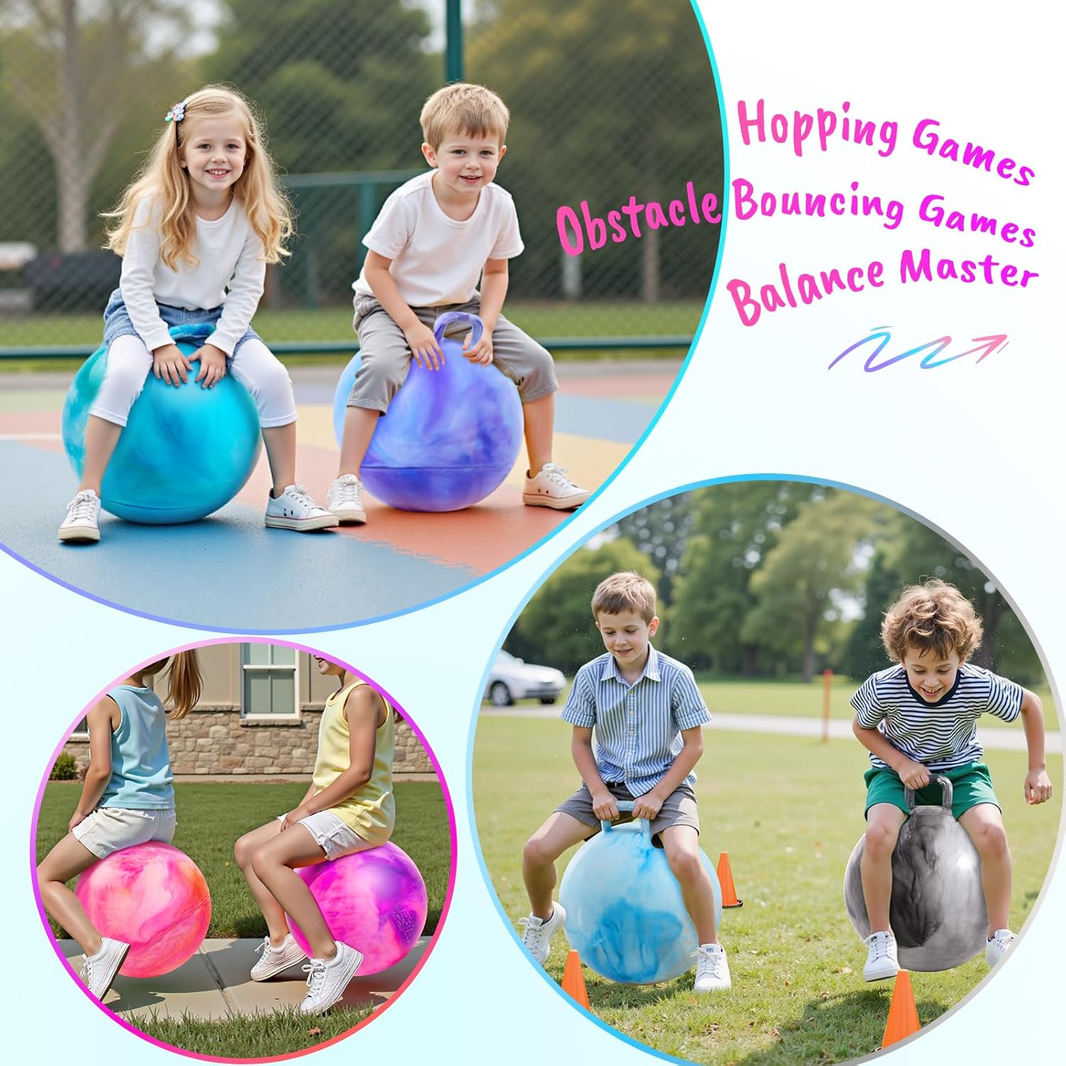ZOOJOY 6pcs Hopper Balls for Kids 3-8, 18in Clouds Bouncy Ball with Handle, Sit on Hopping Toys for Sport/School/Team Indoor Outdoor Play Toys, Easter Basket Stuffers Gifts for Girls Boys 3 4 5 6 7 8