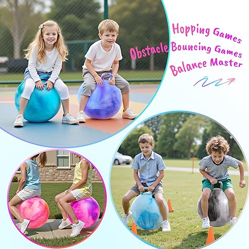 Miniatura 5 de ZOOJOY 6 bolas de tolva para niños de 3 a 8 años, 18 pulgadas de nubes, pelota hinchable con asa, juguetes para sentarse en saltar para deportes,
