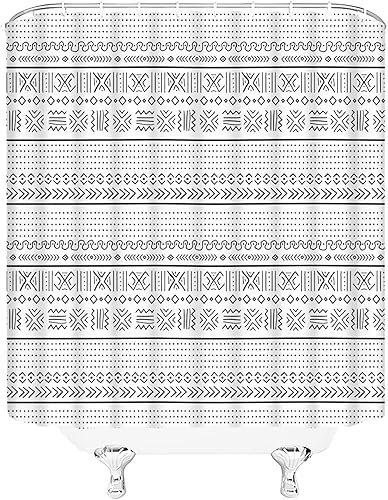 Miniatura 4 de Cortina de ducha geométrica bohemia negra y blanca, moderna, estilo tribal, retro, azteca occidental, abstracta, de mediados de siglo, tela de arte