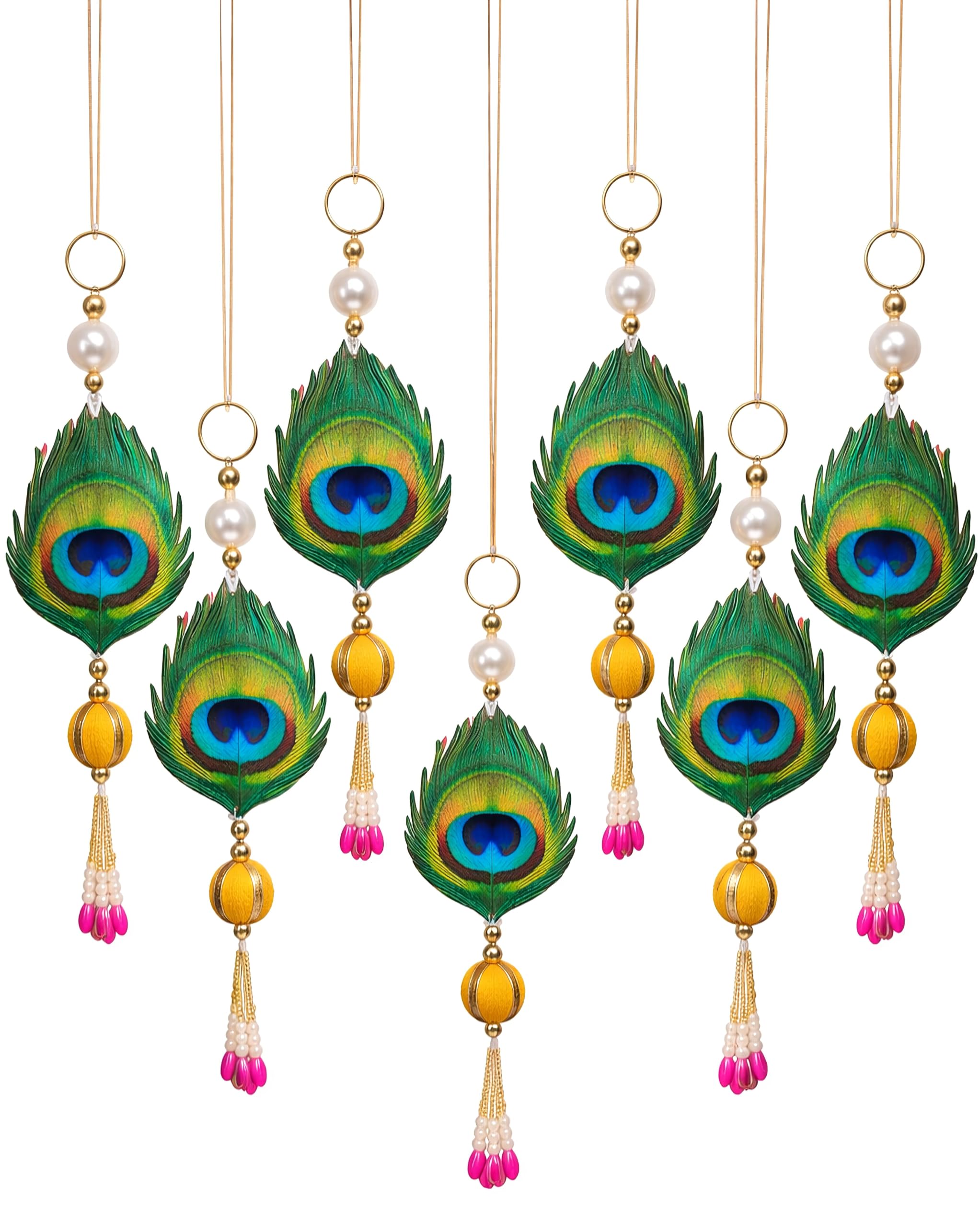 Handcrafted Decorative Wall Decor for Ganpati Diwali Navratri and Pooja Setup Ethentic Hanging for Home Decor Festival Decoration for Home Entrance and Mandir Temple Decor (Set of 6 Peacock Feather)-image-45