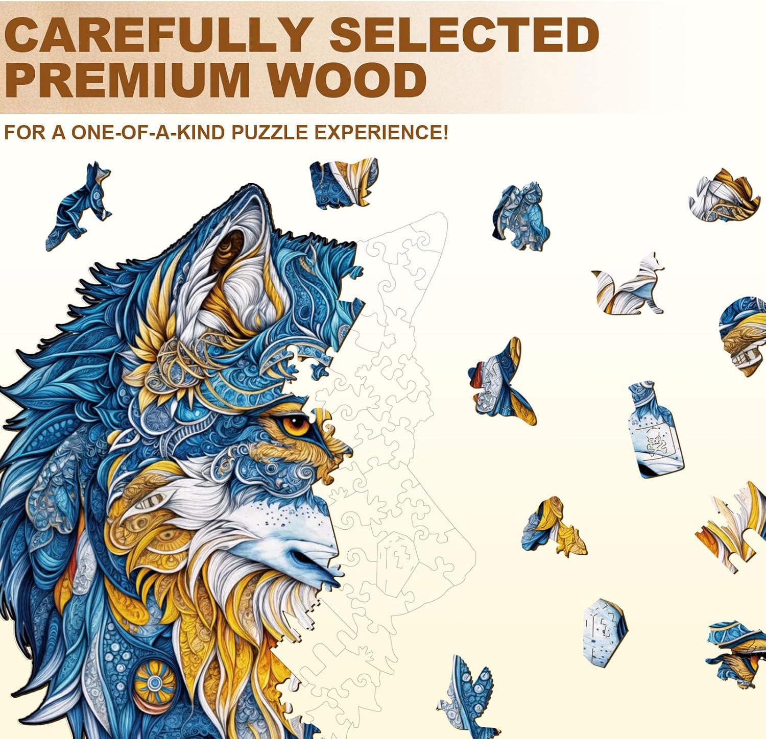 Wooden Puzzles for Adults - Vivd Wolf Wood Puzzles Adult - Unique Animal Shape Wooden Jigsaw Puzzles for Adults - Fathers Day Decor Gifts Idea for Dad (13.1 * 9.1in -200 Pieces)