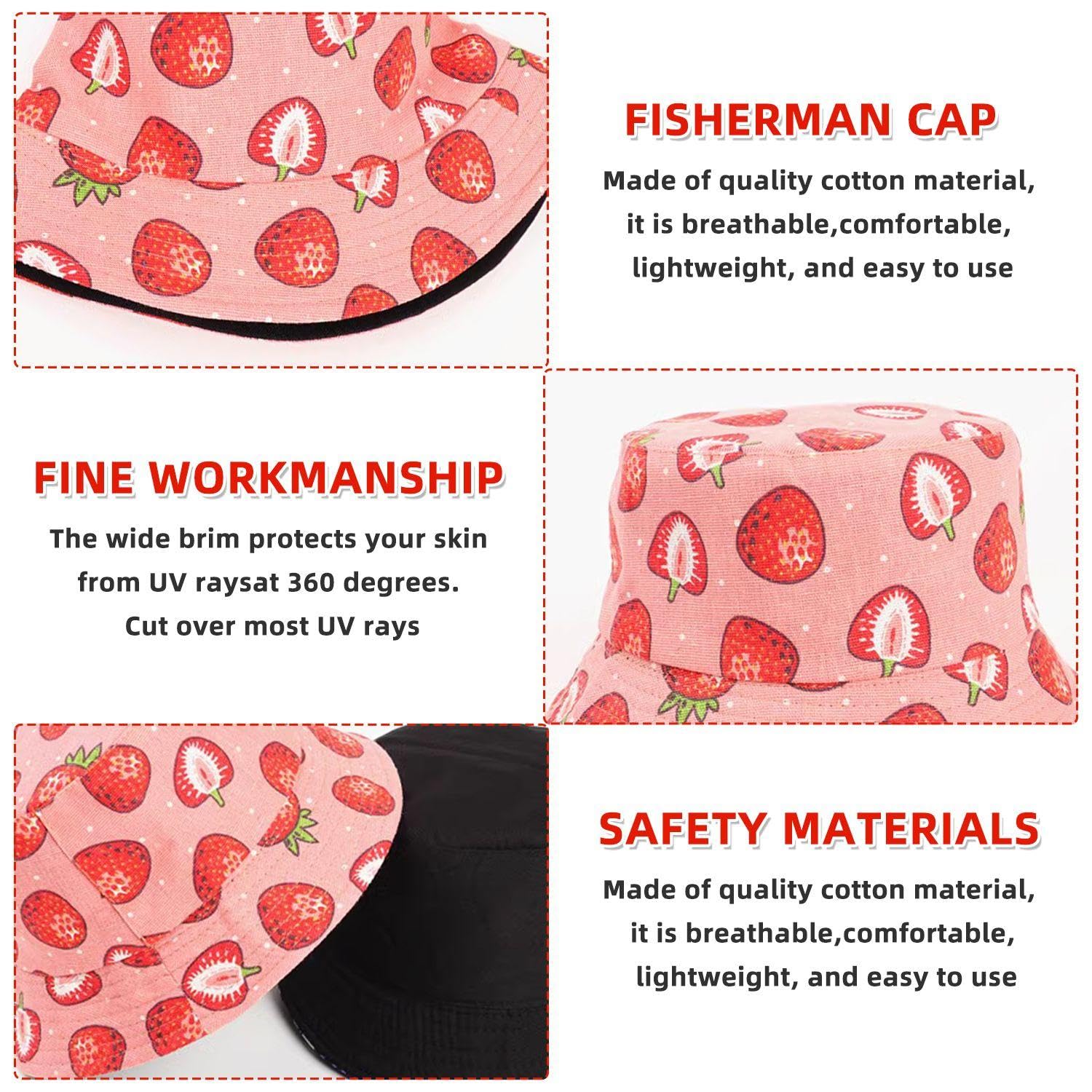 1 Piece of Strawberry Bucket Hat and 1 Piece of Strawberry Glasses, Women's Sun Protection Hat, Uv Protection Hat - Image 3