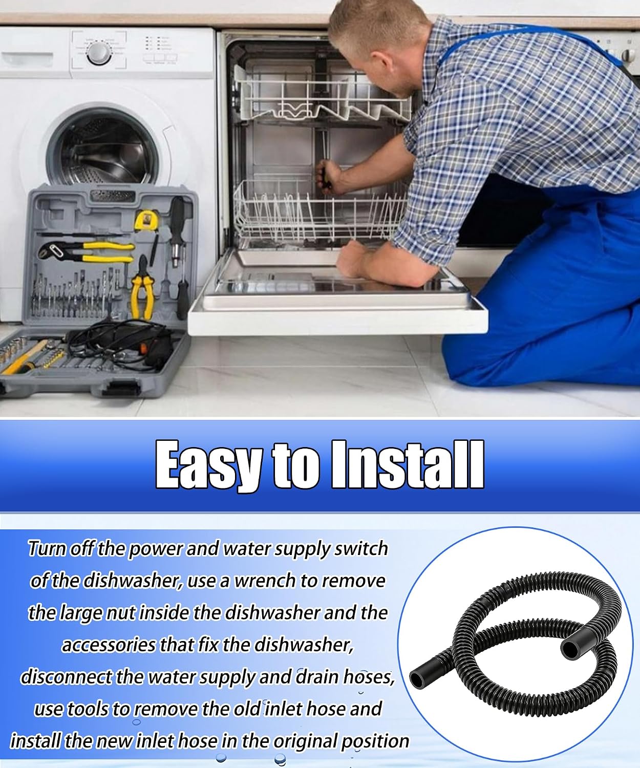 W10878507 Dishwasher Water Inlet Fill Hose Compatible with Whirlpool Kenmore KitchenAid Maytag Dishwasher Replace GU2300XTVT0 GU3200XTVY2 WDTA50SAHZ0 AP6026711 8531412 W10208735 W10769066