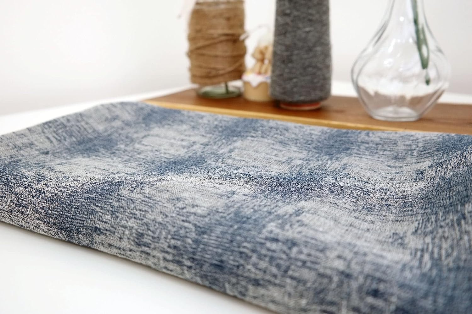 Geometric Navy Linen Jacquard Fabric | Stylish Material - Ideal for Sewing, Crafts, and Home Decor