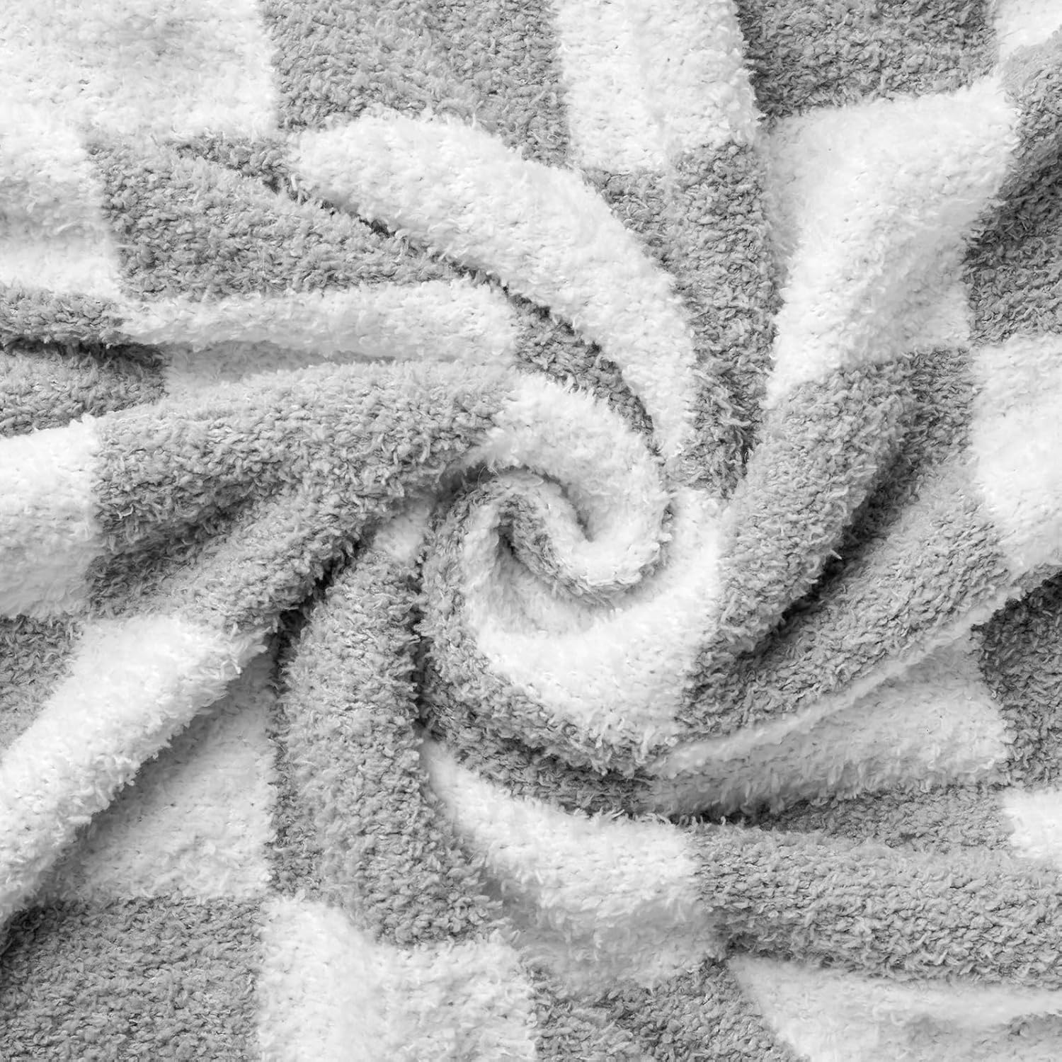 Checkered Throw Blanket, Light Grey Soft Cozy Fluffy Knitted Throw Blankets for Couch, Sofa, Bed, Chair, Warm Fuzzy Travel Picnic Lightweight Plaid Blanket, 50x70 inches - Image 5