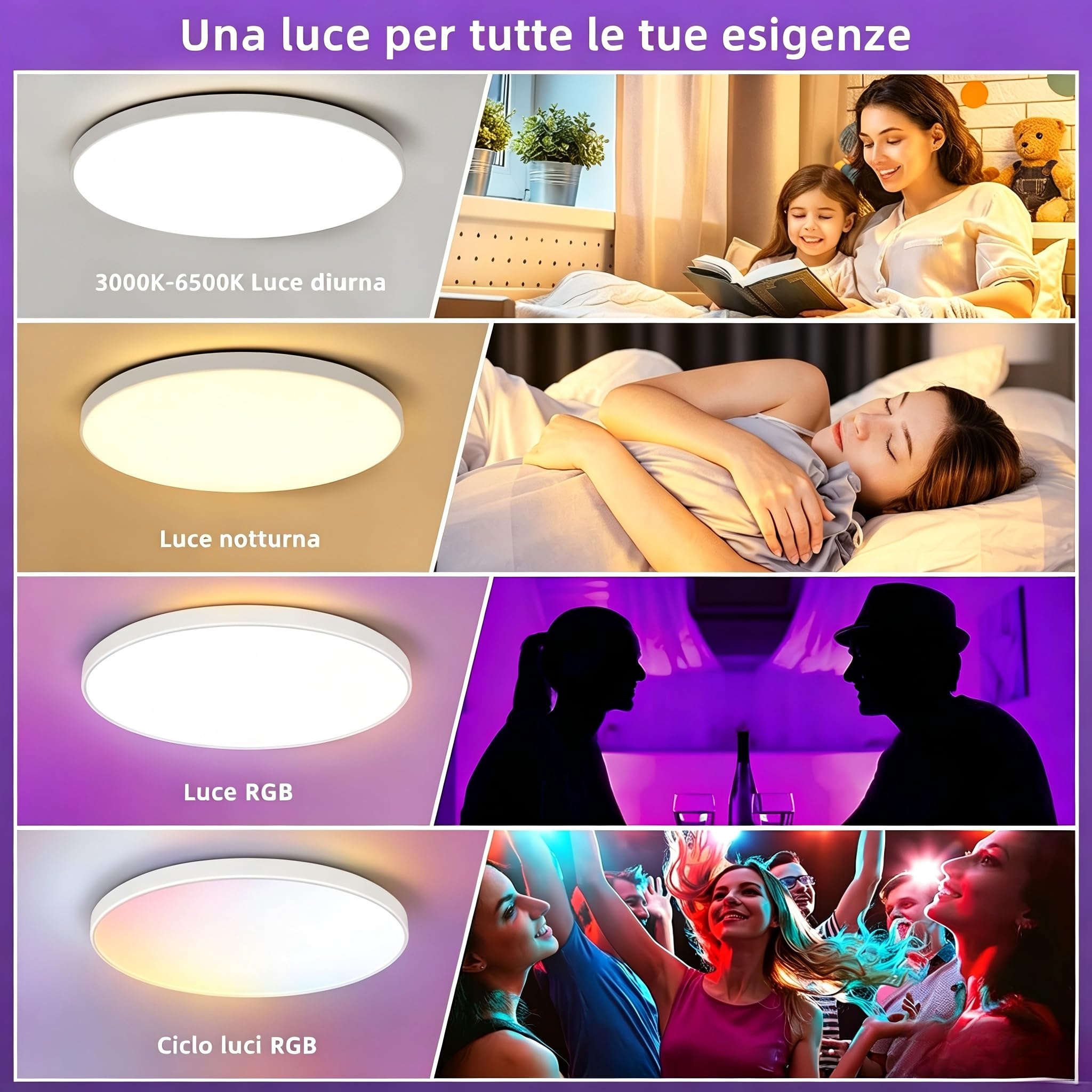 24W Plafoniera LED Soffitto Smart RGB IP44 Ø32CM Telecomando | 3000K-6500K Lampada a LED circolare per soffitto, ideale per soggiorno, camera da letto, bagno e studio musicale