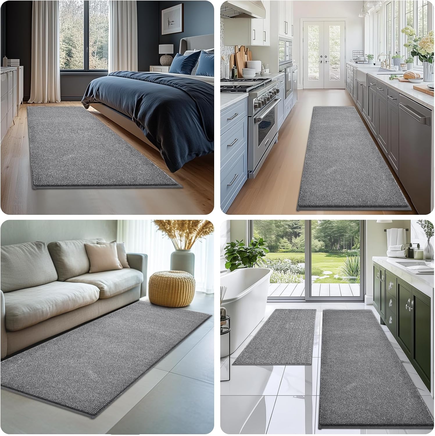 Washable Runner Rug 24" x 96" Rectangular, Non Slip Absorbent Indoor Entryway Rug for Floor, Laundry, Hallway, Bedroom (Roll Packing)